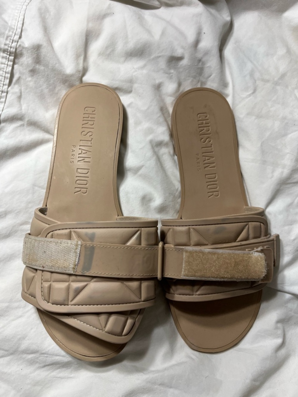 Dior Quilted Logo Slide Sandals in Nude - Picture 2 of 8